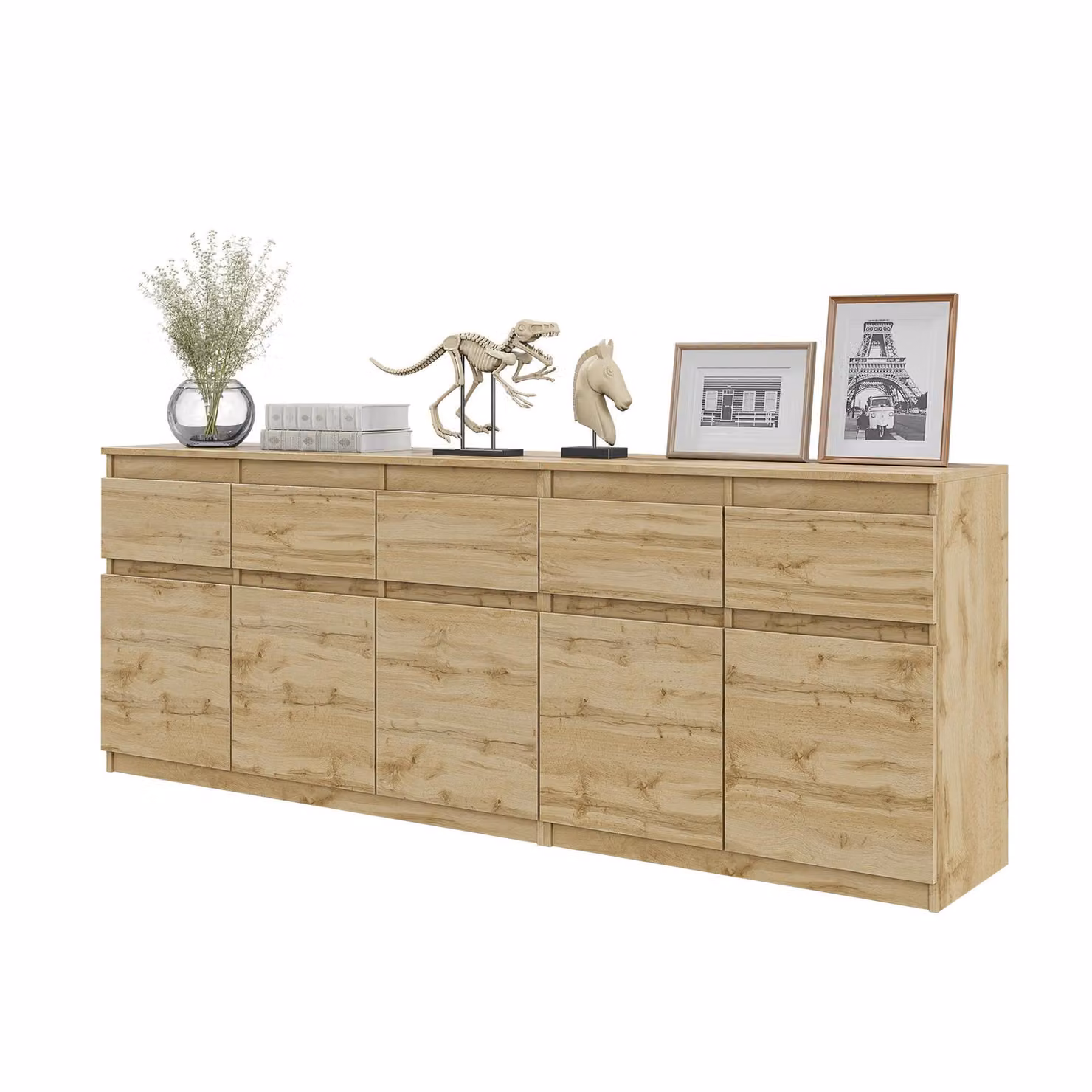 Set Di Due Cassettiere (120 + 80 Cm) Rovere Wotan, 5 Cassetti, 5 Ante, 5 Ripiani, 200 Cm