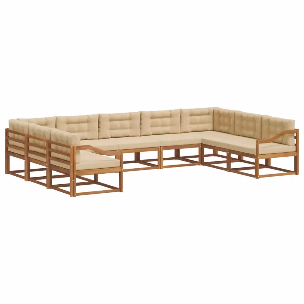Set di divani da esterno a L vidaXL in legno di acacia con cuscini, Beige e Marrone, 9 pezzi – 2