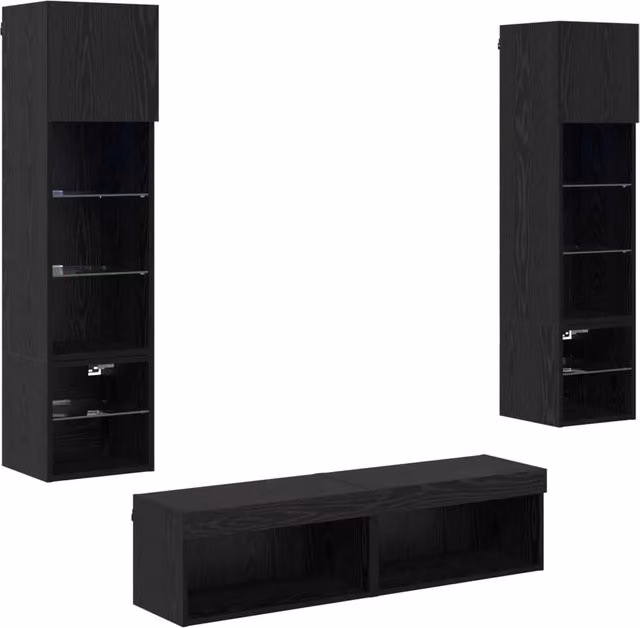 Unità TV da Parete 6 pz Rovere Nero Legno ingegnerizzato 3402934