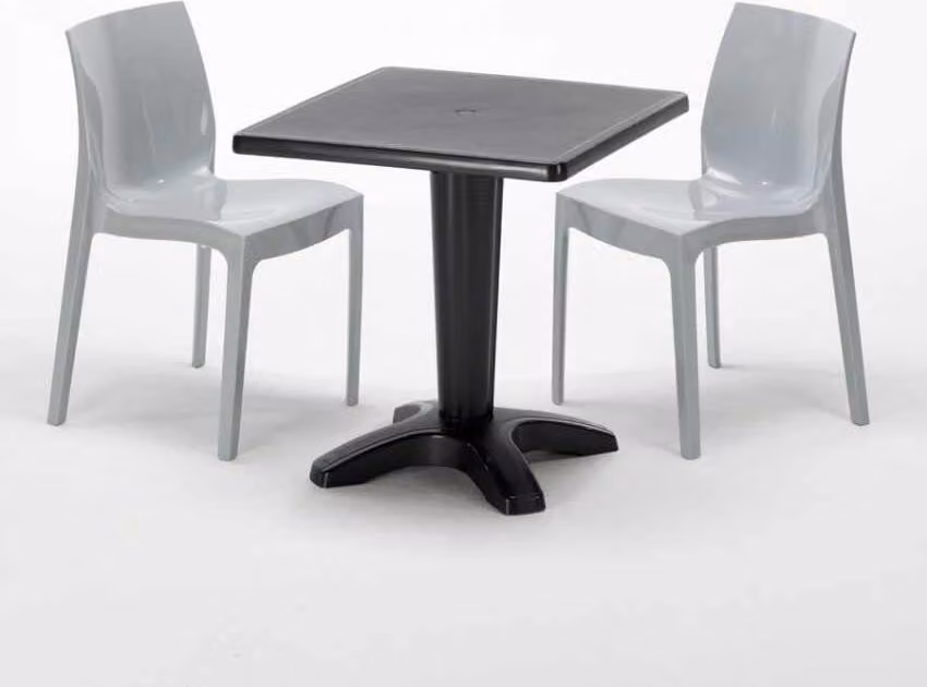 Tavolo quadrato nero e 2 sedie in polipropilene colorato per interni Grand Soleil Ice Aia - Grigio
