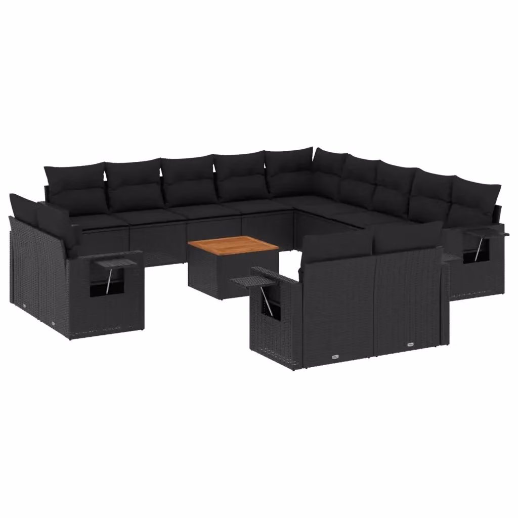 vidaXL Set Divani da Giardino a Forma di U in Polyrattan Nero con Cuscini e Tavolino da Esterno – 2