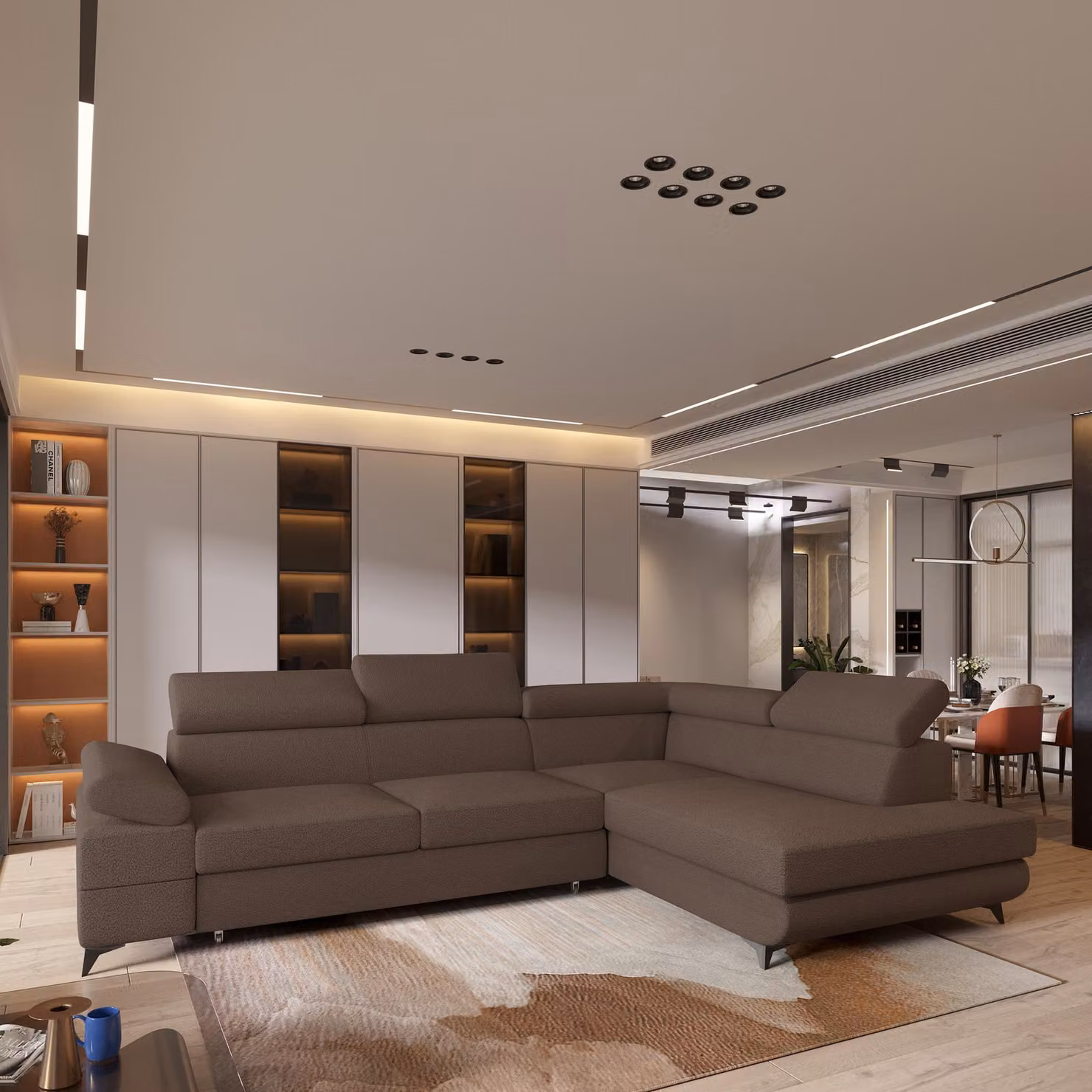 Divano angolare Masseno FAVIEN R-S con funzione letto a L, divano con box letto, divano da soggiorno, divano, divano letto, set di divani - marrone, QUELLE 25