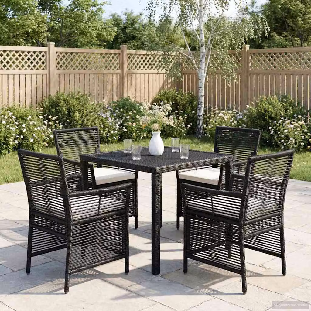 Set di 4 sedie da esterno vidaXL in polyrattan con cuscini, colore nero e beige