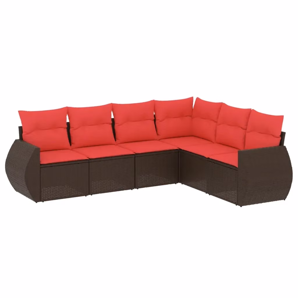 Set di Divani da Giardino a L con Cuscini vidaXL, 6 Pezzi in Polyrattan Marrone con Struttura in Acciaio e Coperture Rimovibili – 2
