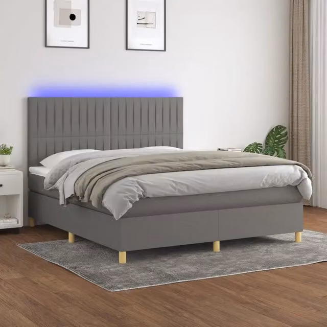 Letto Ibrido con Materasso a Molle vidaXL in Tessuto Grigio e Bianco con Illuminazione LED e Porte USB L/P/H: 160 x 200 x 128 cm