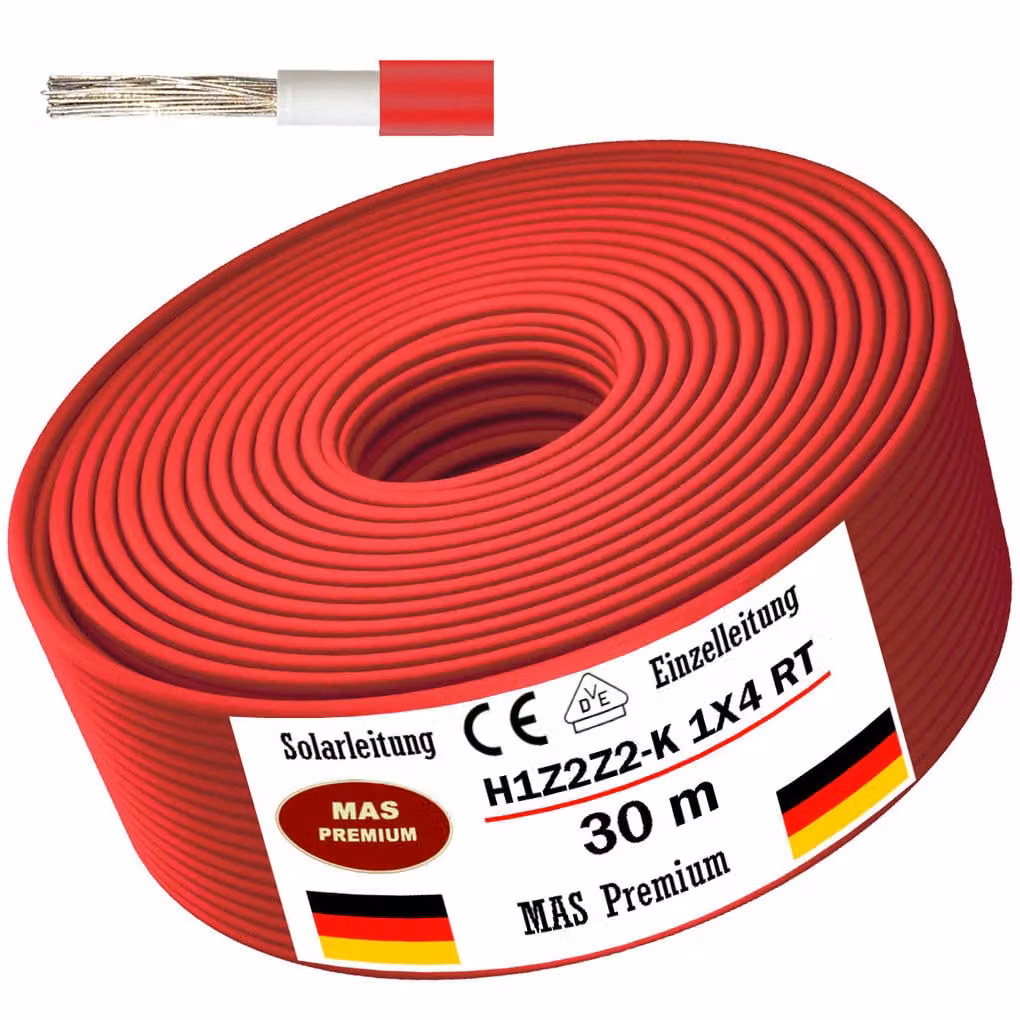 30m cavo solare cavo solare H1Z2Z2-K 4 mm² rosso fotovoltaico senza alogeni