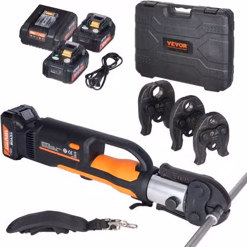 VEVOR Kit di Utensili per Pressatura e Crimpatura Elettrica con 2 Batterie 18 V 4,0 Ah, Caricabatterie Rapido e Custodia, Multicolore