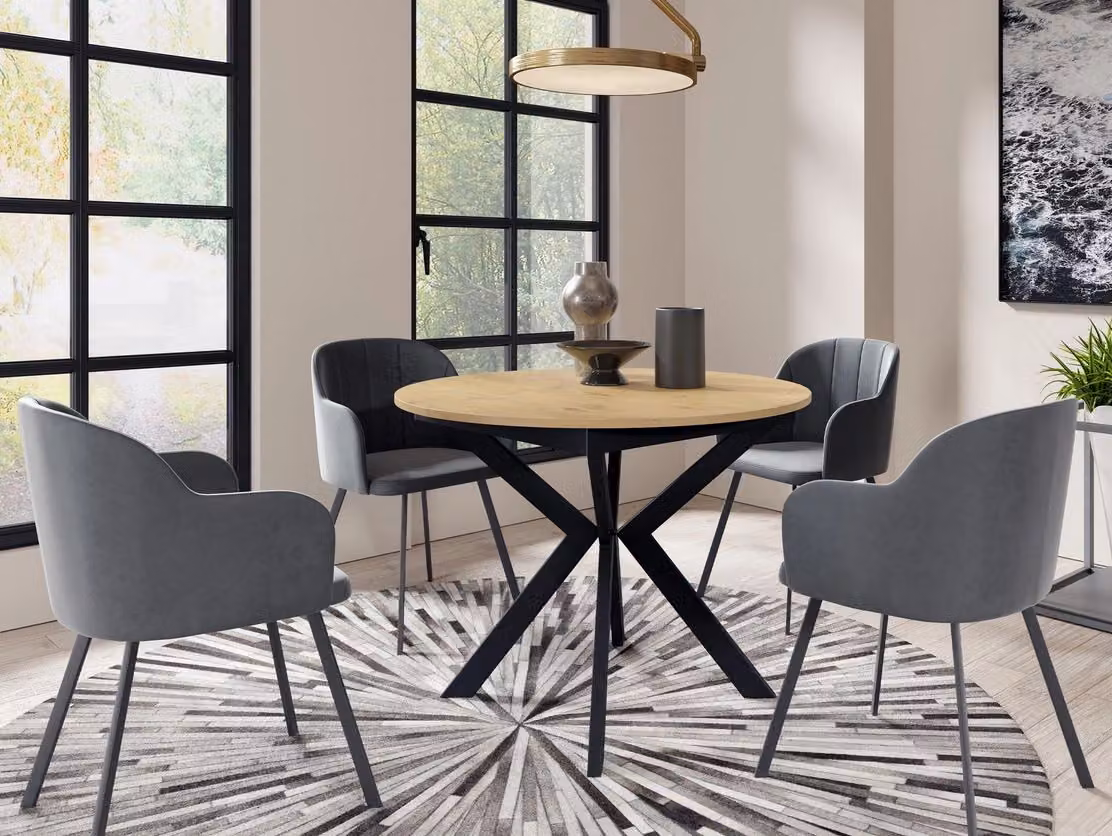 Tavolino da cucina rotondo piccolo 100 cm REKITA - rovere lancelot / nero