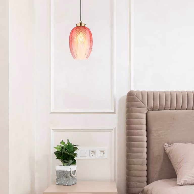 Globo Lampada a sospensione in vetro Jessica, dimmerabile, Rosso, Soggiorno / Sala da pranzo, Vetro, Lampada a sospensione