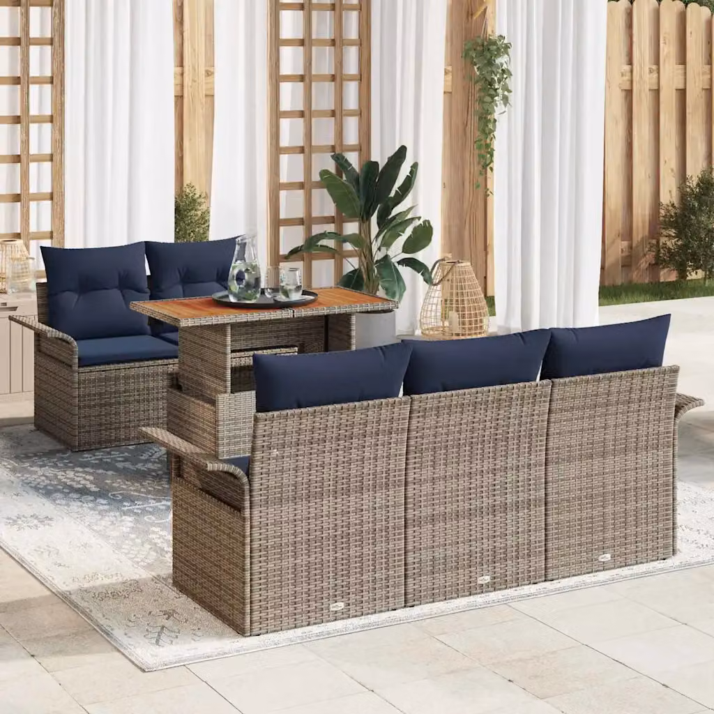vidaXL Set Divano da Giardino a L con Tavolino, 6 Pezzi, Grigio e Blu Multicolore
