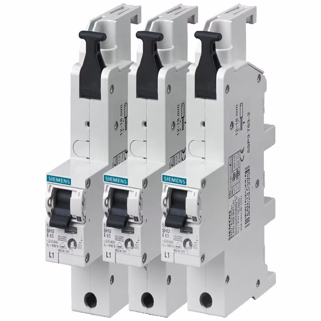 Interruttore magnetotermico principale Siemens (SHU), unipolare, E 63 A, 230/400 V (set con L1, L2, 5SP37632)