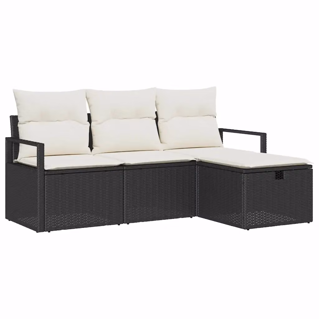 Set di divani da giardino vidaXL a forma di L con 4 posti, colore nero e beige, in rattan con struttura in metallo e cuscini inclusi – 2