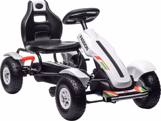 Carrello a pedali per bambini Minimal bianco e nero con altezza regolabile e freno