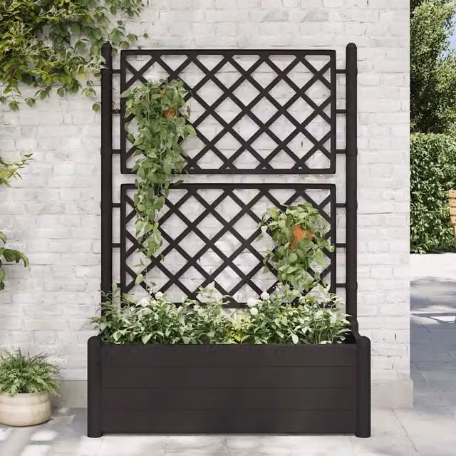 Fioriera da giardino con graticcio vidaXL in plastica color antracite L: 100 cm, P: 43 cm, H: 142 cm – 1