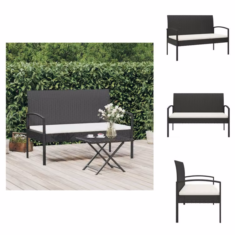 vidaXL Panchina da giardino con cuscini neri 105 cm in poly rattan - Panchine da giardino