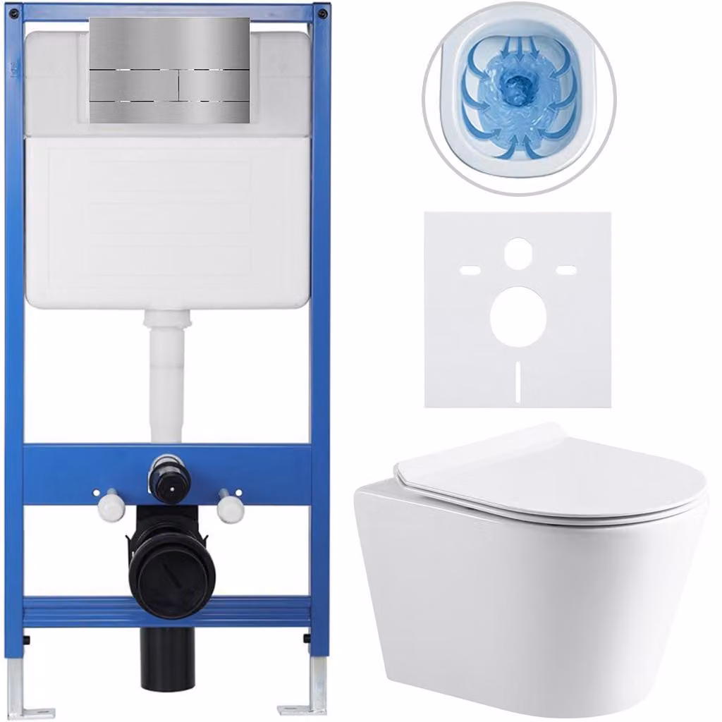 CERANO - Set completo per WC da incasso Lite/Norbi - bianco lucido - pulsante per WC Line, acciaio inossidabile - installazione a parete - 48,5 x 36,5 cm
