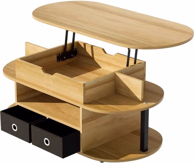 Tavolino da salotto moderno GL Store con piano sollevabile in legno, colore marrone e nero, forma rettangolare – 1