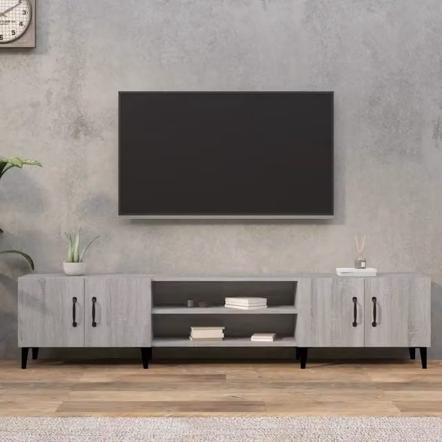 Mobile TV moderno vidaXL in legno e metallo grigio L: 180 cm, P: 31,5 cm, H: 40 cm