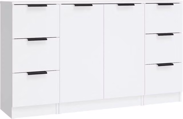 Credenze 3 pz | Madia | Buffet da pranzo | Armadio da pranzo Bianco in Legno Multistrato