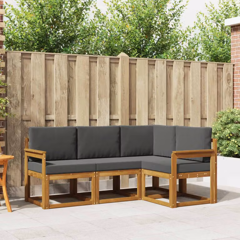 Set di divani da esterno vidaXL 4 pz in legno di acacia con cuscini, colore naturale e antracite