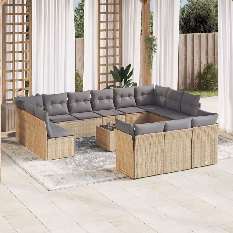 Set di Divani da Giardino vidaXL a Forma di L con Cuscini Beige e Tavolino da Esterno