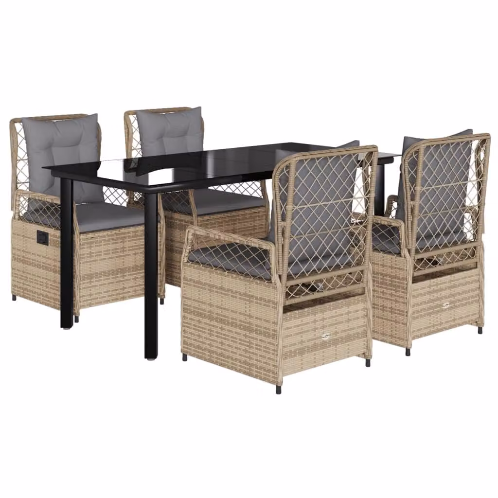 Set da Pranzo da Giardino 5 pz con Cuscini Beige in Polyrattan