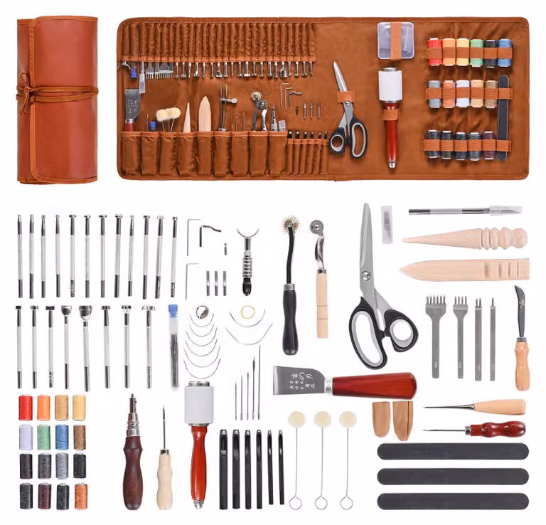 VEVOR Set di utensili artigianali in pelle da 92 pezzi con borsa portatile in tela Strumento grafico Strumento di punzonatura