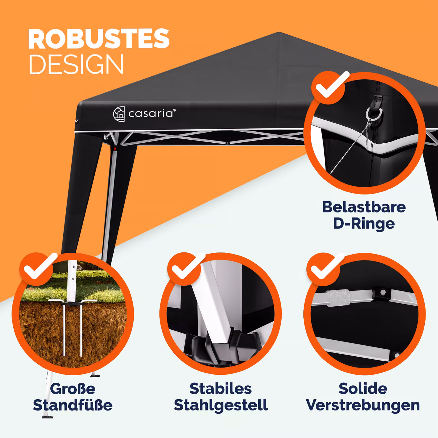Gazebo pieghevole Casaria nero con pareti laterali e finestre, L: 300 cm, P: 300 cm, H: 250 cm – 2