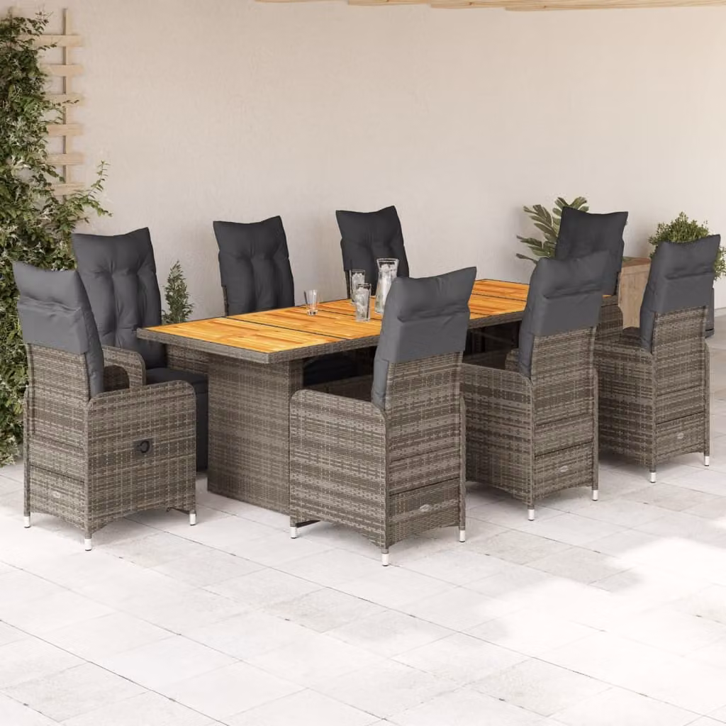 Maison Exclusive - Set da giardino bistrot 9 pezzi con cuscini grigio in polyrattan