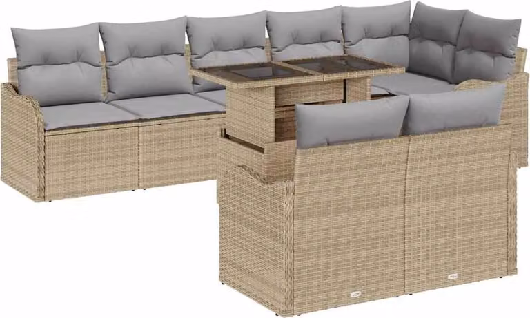 Set di relax con cuscino 9 pcs Beige Poly Rattan