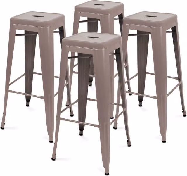 Oviala - Set di 4 sgabelli da giardino in metallo opaco tortora