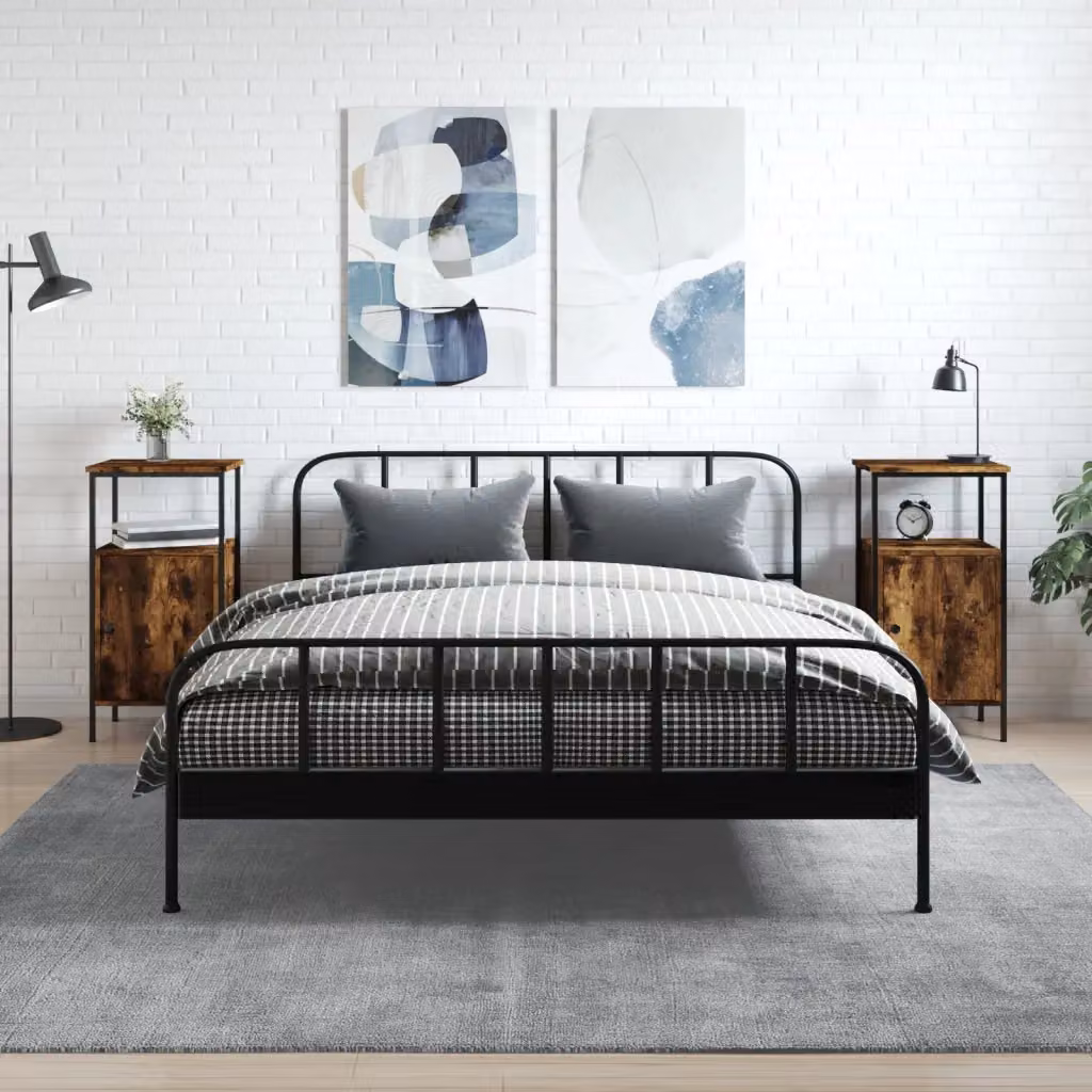 Set di 2 comodini vidaXL in legno Rovere Fumo, stile industrial, L 41 cm x P 31 cm x H 80 cm