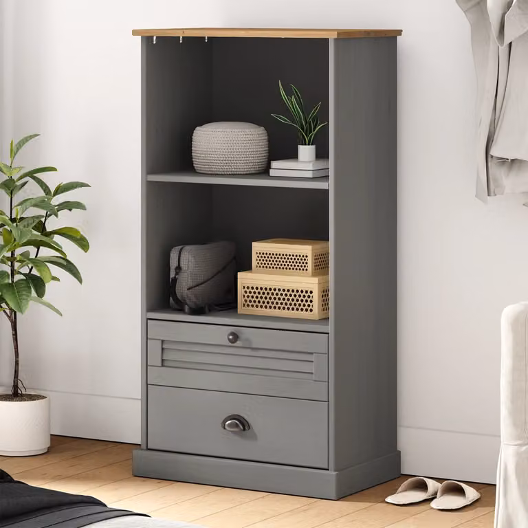 Libreria vidaXL VIGO in legno massello di pino grigio, L 60 cm x P 35 cm x H 114,5 cm