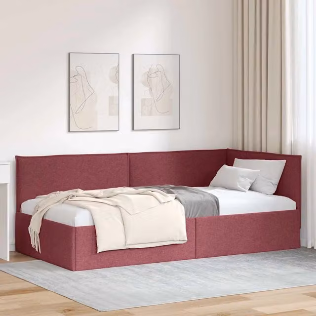 Letto ad angolo moderno vidaXL con chaise longue asimmetrica in tessuto rosso, L/P/H: 194 x 140 x 94 cm