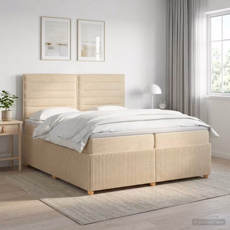 Letto box spring con materasso vidaXL in tessuto beige e bianco, L/P: 200 x 200 cm