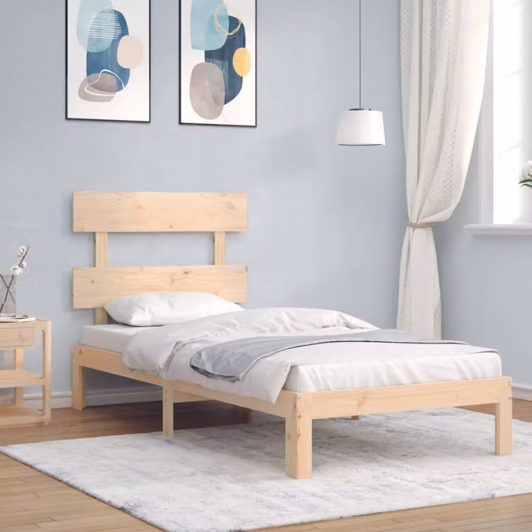 vidaXL Giroletto in legno massello di pino non trattato con doghe fisse, L/P/H: 203.5 x 90 x 81 cm, Colore: marrone/beige
