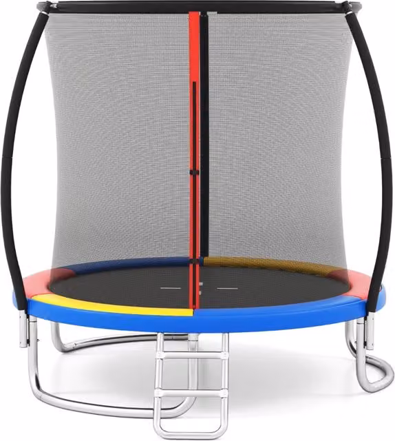 Trampolino ricreativo pesante con rete di sicurezza per bambini e adulti-Trampolino da esterno 244 cm in acciaio zincato antiruggine Colorato