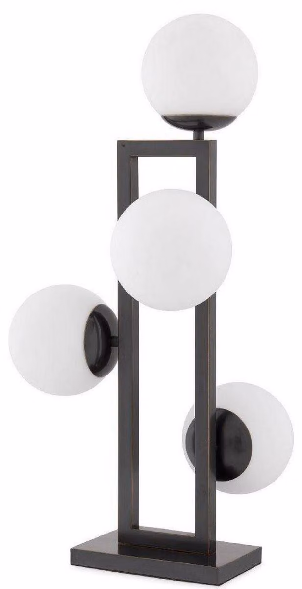 Casa Padrino lampada da tavolo colore bronzo/bianco 35 x 37,5 x h. 65,5 cm - Elegante lampada da tavolo con paralumi rotondi in vetro - Illuminazione