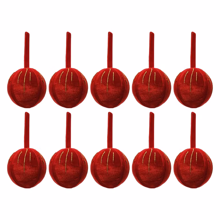 Set di 10 palline di Natale decorative Vestiamo Casa in velluto rosso e oro, diametro: 6 cm