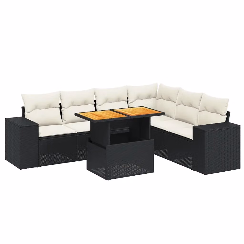 vidaXL Set Divano da Giardino a L con Cuscini 7pz in Polyrattan Nero e Bianco – 2