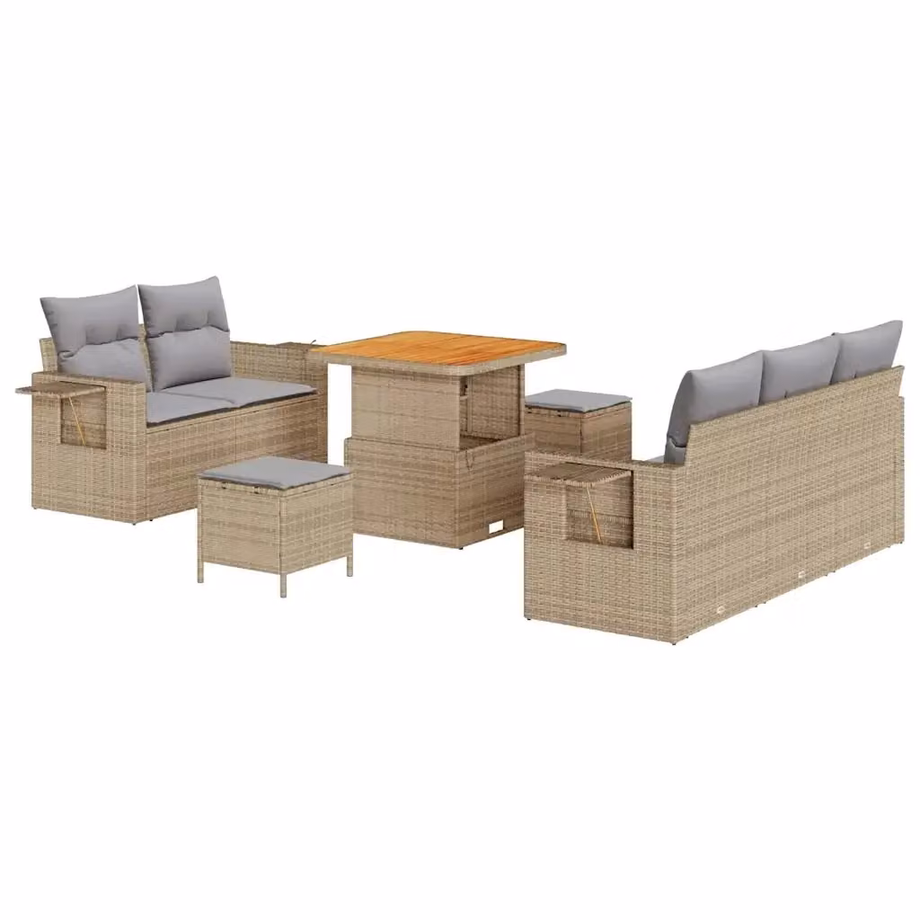 Set Divano da Giardino vidaXL 10 Pezzi in Polyrattan Beige e Grigio con Cuscini e Tavolino – 2