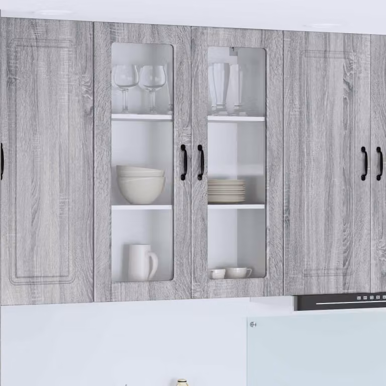 vidaXL Mobiletto da cucina moderno con ante in vetro e ripiani interni, Grigio, L 80 x P 31 x H 100 cm