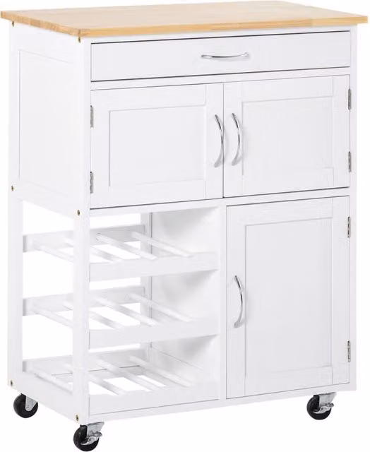 Carrello da Cucina GIORDANOSHOP in Legno Bianco con 1 Cassetto e 3 Ante, L/P/H: 67 x 37 x 87 cm – 1