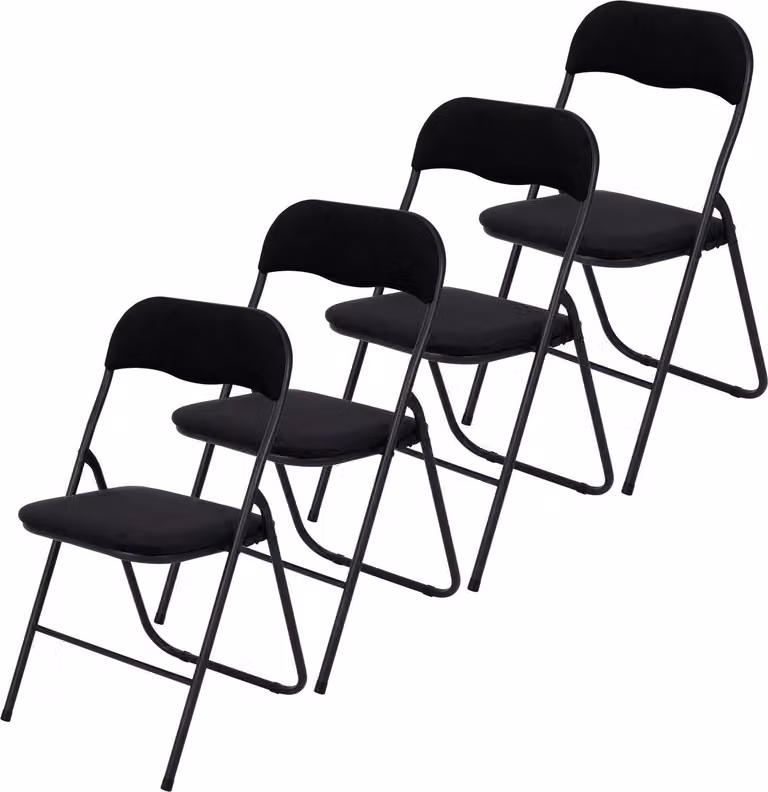 Set di 4 sedie pieghevoli – Tessuto velluto – Nero – 43x47x80 cm