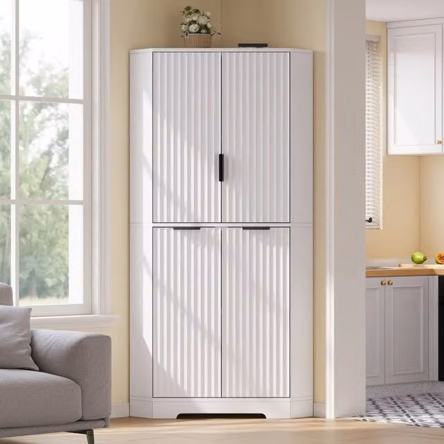 Mobile angolare Mivray in MDF bianco opaco con 4 ante e ripiani interni per cucina, soggiorno o sala da pranzo L/P/H: 60 x 60 x 172 cm