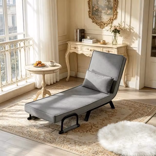 Sedia letto 3 in 1 REDOM grigia in lino, metallo e schiuma, L: 65 cm, P: 78 cm, H: 75 cm