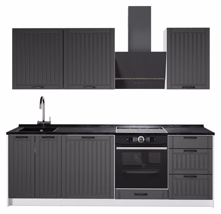 Cucina componibile Vicco Fame-Line Grigio scuro/Bianco 230 cm senza piano di lavoro, Model 64016