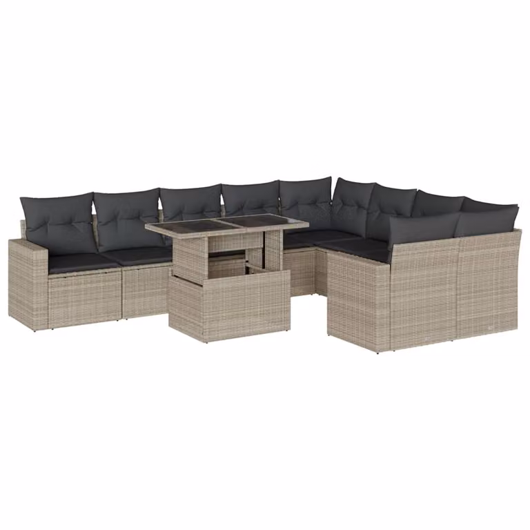 Set Divano Giardino 10 pz con Cuscini Grigio Chiaro Polyrattan