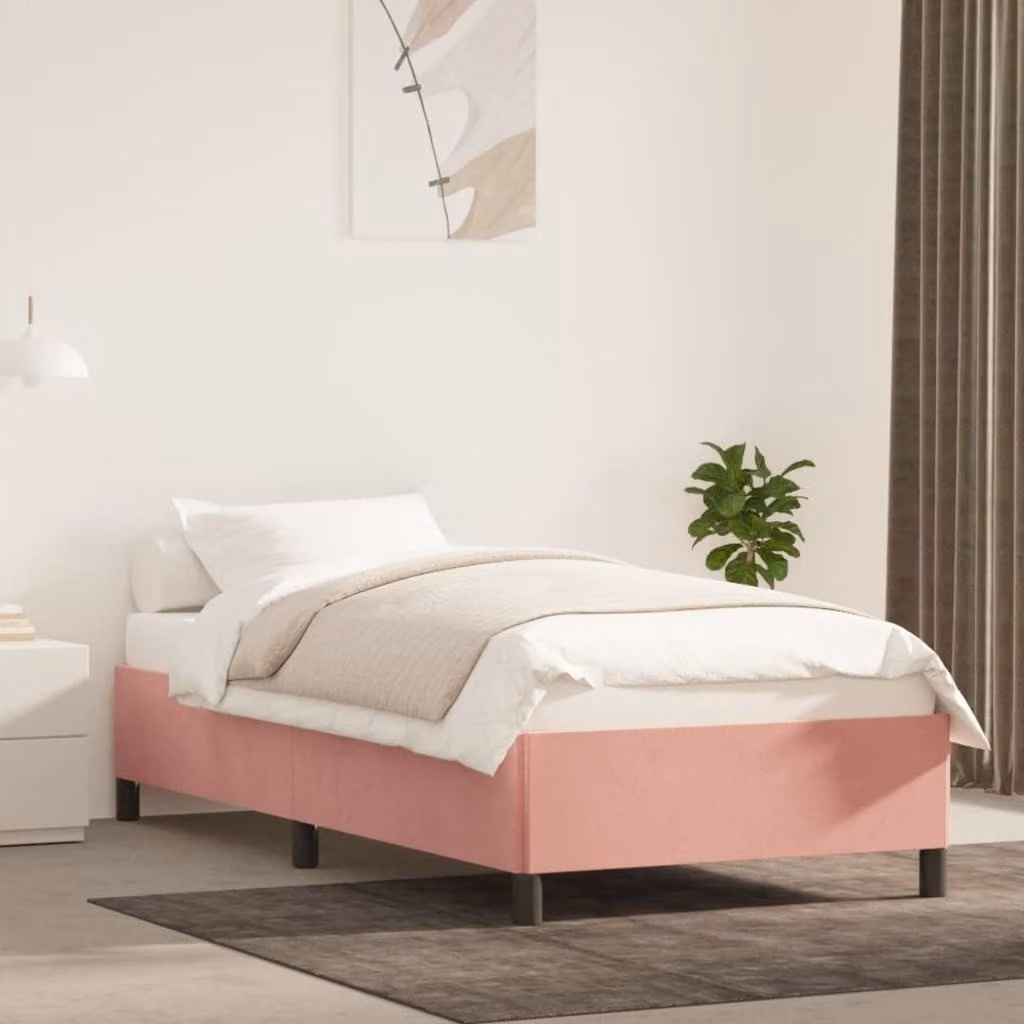 The Living Store Rete da letto rosa 90x190 cm in velluto