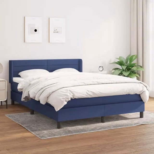Letto Ibrido vidaXL con Giroletto a Molle e Materasso in Tessuto Blu e Bianco L/P/H: 193 x 147 x 88 cm